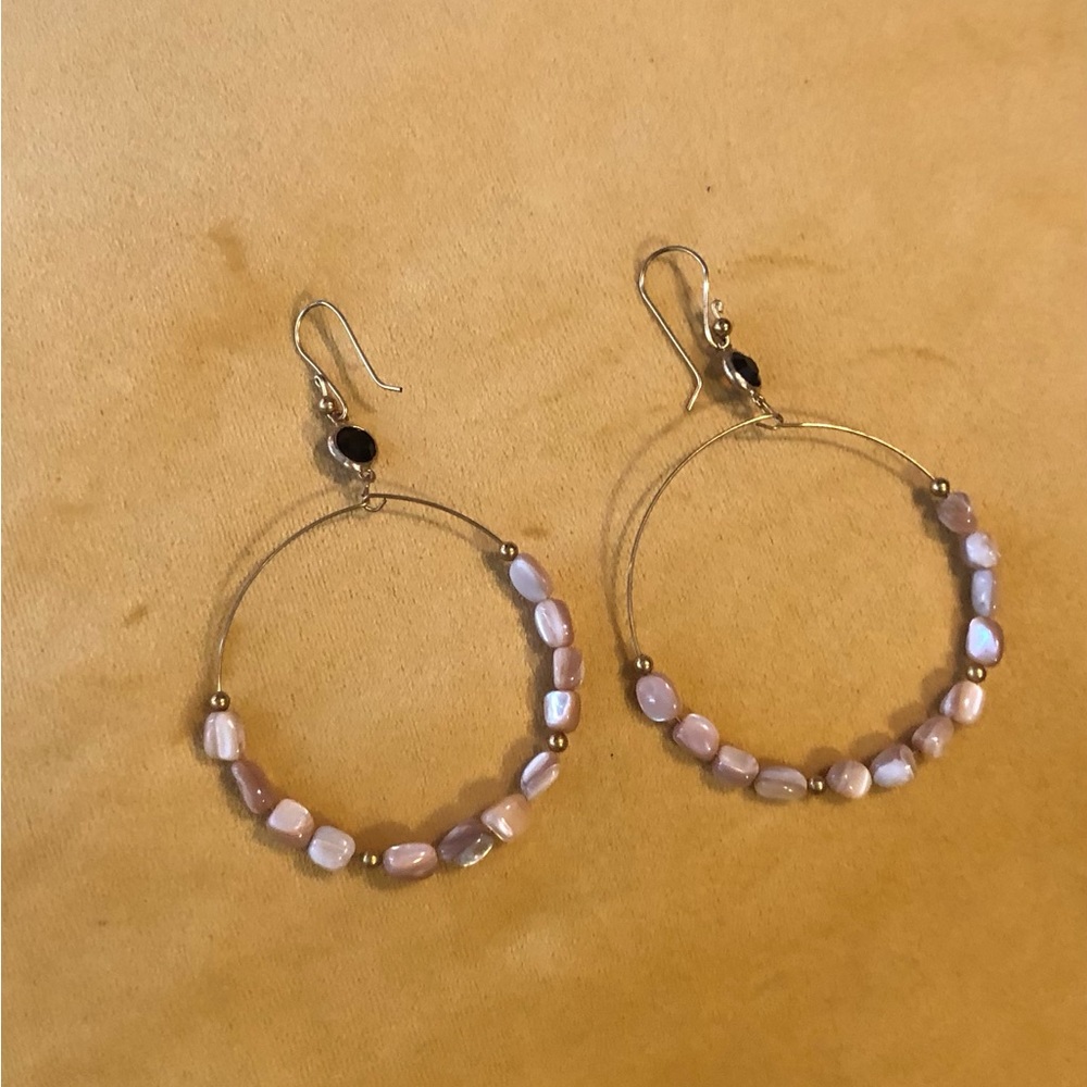 Brown Glass Beaded Drop Hoop Earrings Dangle Statement Boho Jewelry